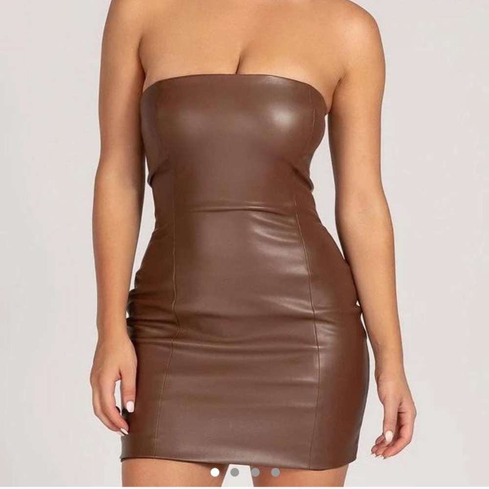 MESHKI Pamela Faux Leather Mini Dress